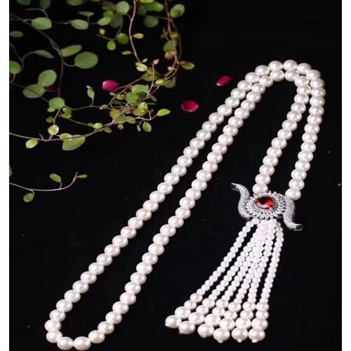 20" 7-8mm Cultured Round White Pearl cz White Pearl Pendant Necklace