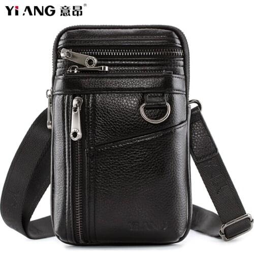 Mobile phone waist bag men wear belt vertical multi-functional 7-inch messenger bag business waist bag leather