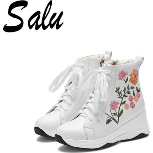 Salu Top Quality Boots Women Ankle Boots Wedges High Heeled Autumn Winter Party Shoes Woman Lace-up Casual Shoes