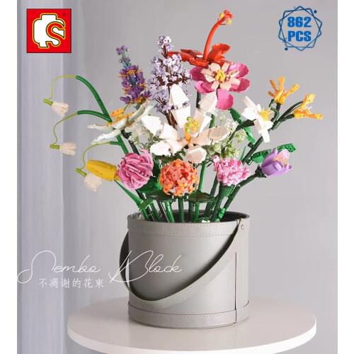 Sembo Technical Ideas Flower Bouquet Building Blocks Moc Diy Home Decor Garden Assembly Bricks Toys for Girls Festival Gifts