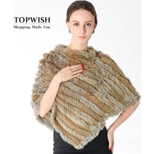 New Real Knit Rabbit Fur Shawl Fashion Women Genuine Rabbit Fur Poncho Natural Rabbit Fur Pashmina TNT682