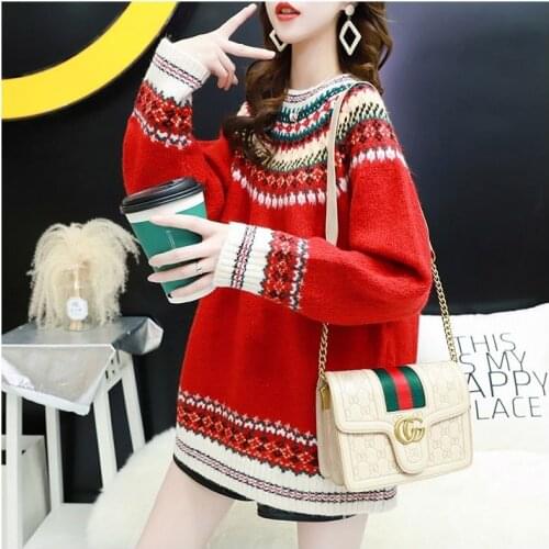 Spring and autumn new female Korean version loose vintage literary retro jacquard sweater sweater lazy outer wear top
