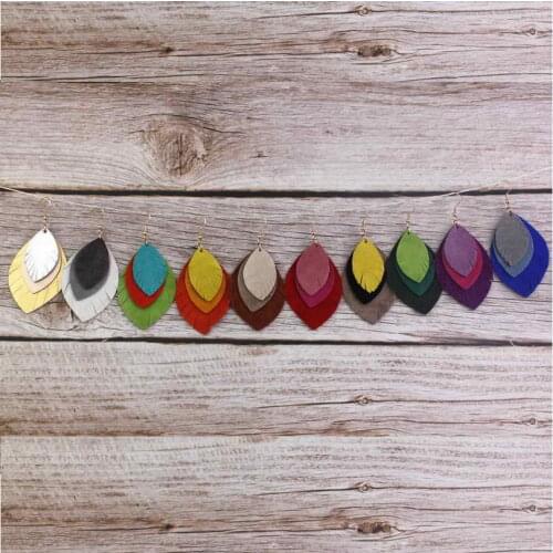 ZWPON Chunky Genuine Leather Feather Earrings for Women Fashion Multicolor Leaf Layered Leather Earrings Jewelry Wholesale