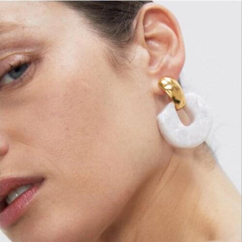2020 New ZA Earring Fashion Irregular Geometric Statement Round Drop Earrings Women White Acetate board Dangle Earrings Jewelry