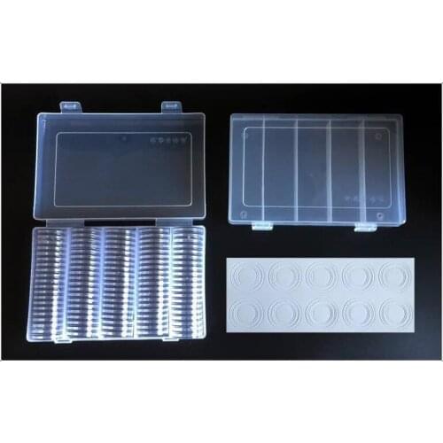 Capsules Holders Containers W/Plastic Box 100PCS Clear Rounds Case Coin Storage