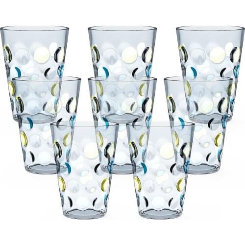 12oz Acrylic Break-Resistant Drinking Glasses Dishwasher Safe Plastic Glass Stackable Juice Cups| Clear Set of 8 (Blue)