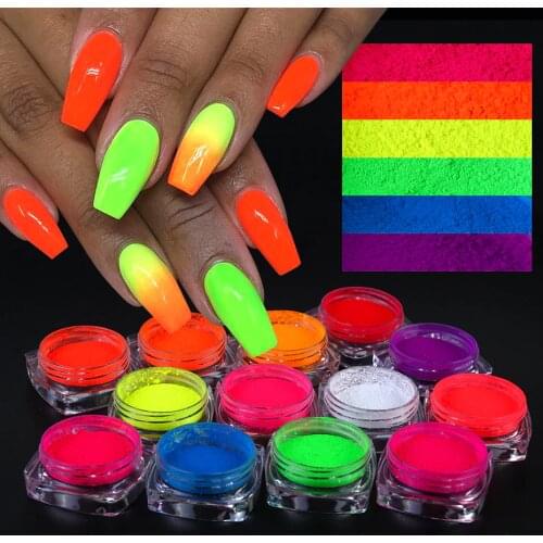 13pc Neon Nail Glitter Powder Fluorescent Iridescent Pigment Design Shinny Nail Art Chrome Dust Manicure Decorations LAYE01-13-2