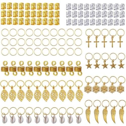 140pcs Dreadlock Hair Jewelry Rings Metal Hair Cuffs Shell Charms Coils Hair Accessories Hair Decoration Clip Hoop Pendants