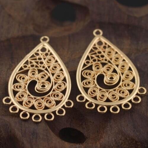 20pcs Brass Casted Filigree Flower Loops Connectors Charms Tassel Pendants & Earrings Supplies Quality DIY Jewelry Accessories