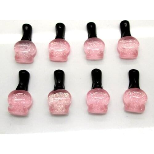 30Pcs Pink Resin Nail Polish Beads Decoration Crafts Flatback Cabochon Scrapbooking Fit Phone Embellishments Diy Accessories