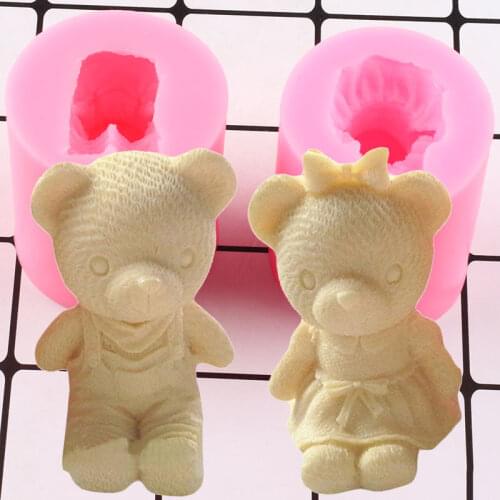 3D Cute Bears Boy Girl Silicone Mold DIY Soap Candle Mold Baby Birthday Fondant Cake Decorating Tools Candy Clay Chocolate Mould