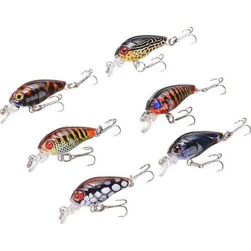 6pcs/set Plastic Fake Baits Hook Mini Crank Fishing Lures Artificial Wobblers Crankbait Hard Lure 4.7CM Fishing Supplies