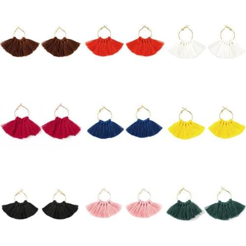 9 Solid Colors 6 Strings Tassel Pendant Golden Hoop Women Boho Drop Earrings Bohemia Dangle Earrings