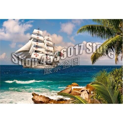 DIY 5D Diamond Mosaic Boats Beach Landscape Ocean Handmade Diamond Painting Cross Stitch Diamond Embroidery Patterns Rhinestones
