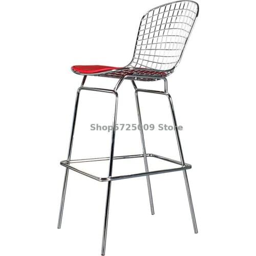 Wire Bar Chair Stainless Steel Hollow Back Bar Stool Simple Iron Metal Stool Net Red Industrial Style High Footstool