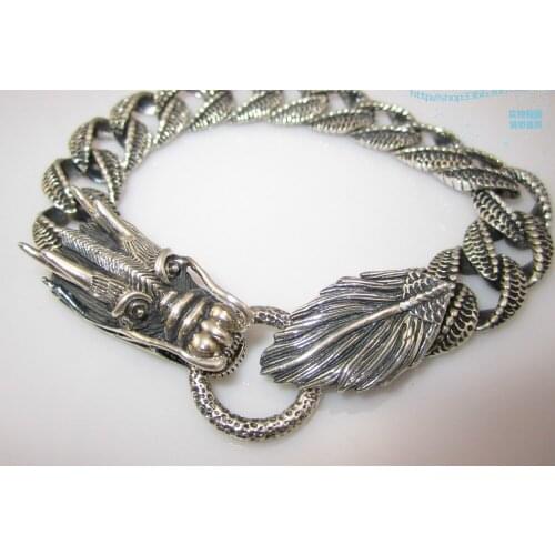Dragon Bracelet For Men Jewelry 100% 925 Sterling Silver Fine Jewelry Free Shipping 22CM Antique
