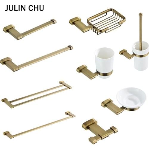 Bronze Bathroom Accessories Sets Brass Antique Toilet Brush Holder WC Roll Paper Towel Rail Bath Shower Soap Dish Wall Hooks