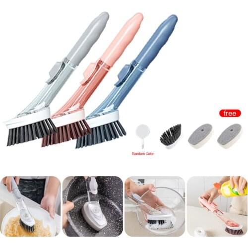 Double Use Kitchen Cleaning Brush Scrubber Dish Bowl Washing Sponge Automatic Liquid Dispenser Kitchen Pot Cleaner Tools