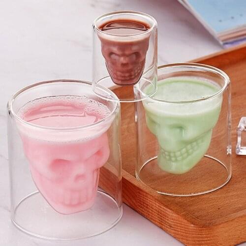 Double wall skull cup Transparent wine whisky tea coffee water mug drinks glass reusable Tool bar accessories 25-250ml