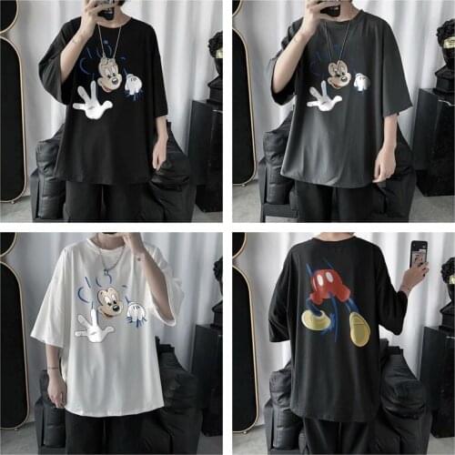Disney 2021 Anime Cartoon Print Mickey Mouse Short-sleeved T-shirt Mens Summer Casual Loose Couple Suit Half-sleeved Clothes
