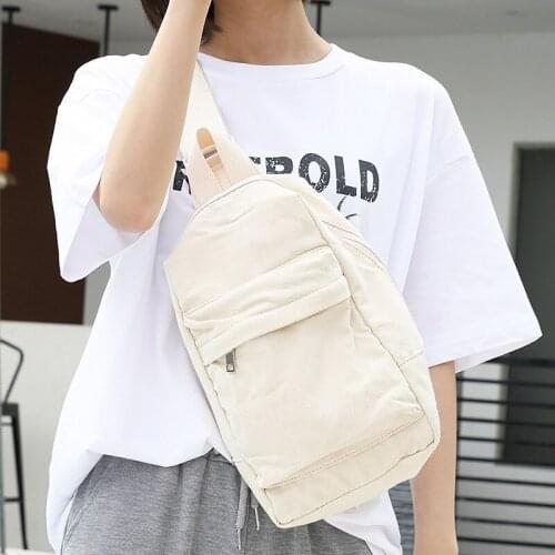 Girls Bag FLAP Canvas Casual Unisex Solid Vintage Zipper SOFT Chest Bag Shoulder Bag Purse Simple Preppy Style Women Bag