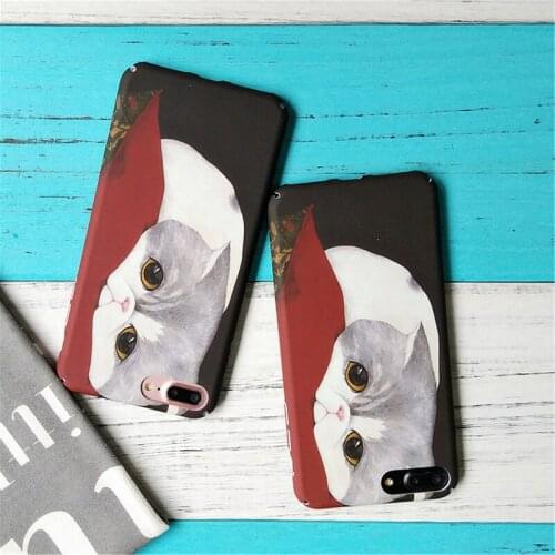 Cartoon Cat Korea Phone Case For iPhone 7 7Plus Sad Cat Cute Patterned Plastic Back Covers For iPhone 6 6s 7 8 Plus Fundas Capa