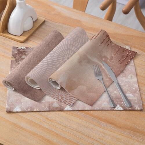 Polyester Linen Tableware Mat Pink Gold Prints Placemats for Table Waterproof Pad Coaster Party Home Kitchen Decor 30*40cm/pc