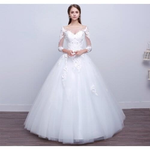 Lace O-Neck Embroidery Wedding Dress Sexy Backless Three Quarter Sleeve Plus Size Wedding Gowns for Women Vestidos De Novia G024