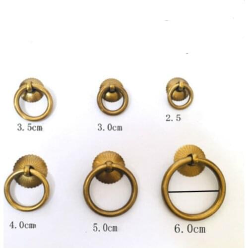 Brass Handle Ring Pulls For Retro Wardrobe Cupboard Handles Vintage Bronze Drawer Pull Chinese Shoes Cabinet Door Knobs