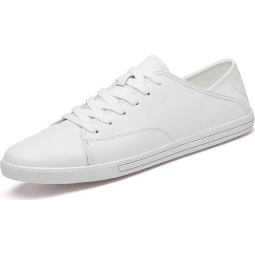 Men Casual Shoes Mens lace up Genuine Leather black white fashion casual wear-resistant shoes Wild Non-slip Board Shoes