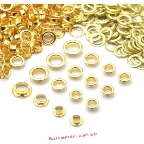 KALASO 100sets Pure Brass Material Gold 5mm/6mm/8mm Grommet Eyelet With Washer Fit Leather Craft Shoes Belt Cap Bag Diy Supplies
