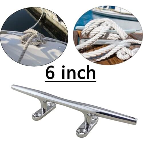 New 1 pcs 6" Heavy Duty Boat Hollow Base Cleat high quality Stainless Steel Top Mirror Polished Boat Cleats marine accessories