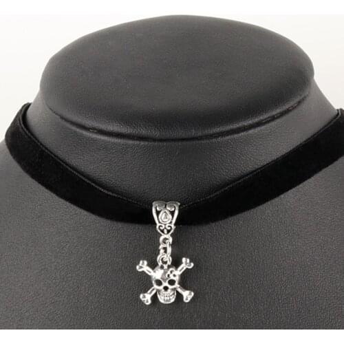 Skeleton Charms Choker Gothic Necklace Witch Pagan Black Faux Suede Cord Collar Jewelry