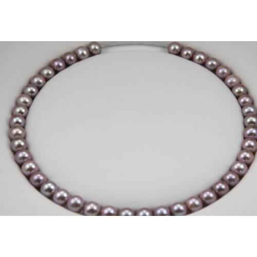 GorgeousAAA 9-10mm south sea round lavender pearl necklace 18inch 925s