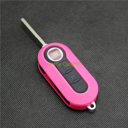 PINECONE for FIAT 500 PANDA PUNTO BRAVO Car Key Case 3 Buttons Uncut Brass Blade Remote Key Pure Pink ABS Shell 1PC
