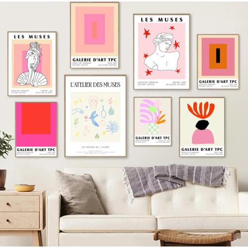 Pink Red Color Block 1 Art Prints Abstract Artwork Painting Museum Poster Mid Century Wall Art Canvas Print Living Room Decor