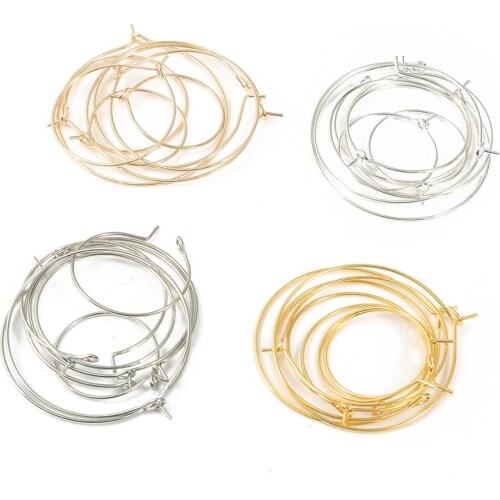 50pcs/lot 20 25 30 35 mm Silver KC Gold Hoops Earrings Big Circle Ear Wire Hoops Earrings Wires For DIY Jewelry Making Supplies