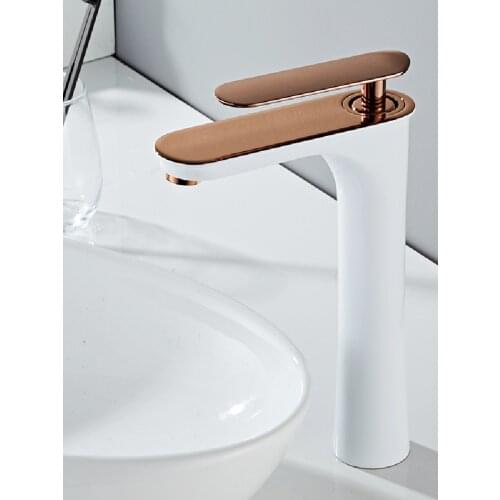 Rose Gold/White Bathroom Basin Faucets Solid Brass Sink Mixer Hot & Cold Single Handle Deck Mounted Lavatory Taps New Arrival