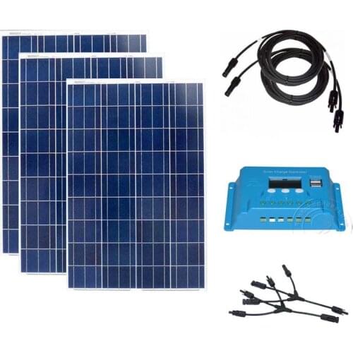 Solar Panel 12v 100w 3 Pcs Solar Modules 300w 36v Solar Solar Charge Controller 12v/24v 10A PWM 3 in 1 Connector Boat RV Caravan