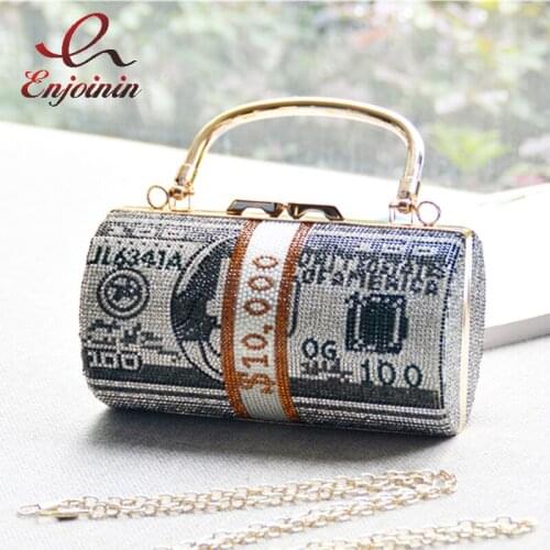 Luxury Diamond Cylindrical Women Purses and Handbags Fashion Dollar Pattern Money Party Clutch Bag Female Shoulder Chain Bag
