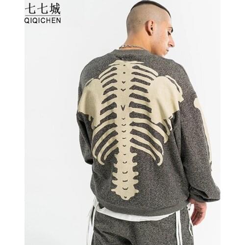 Skeleton Bone Print hoodies Men Hip Hop Kanye Crewneck Sweatshirt men Streetwear Harajuku Antumn Oversized Casual cottonpullover