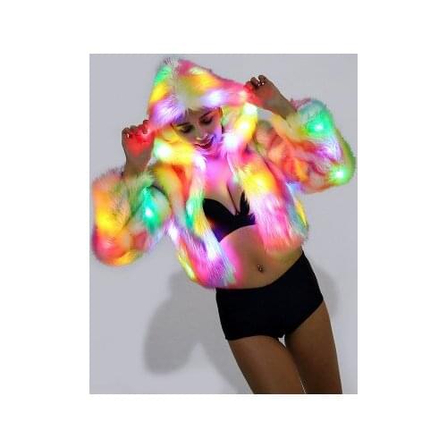 Top brand Halloween Costume Christmas Performance Color LED Lights Faux Fur Coat high quality