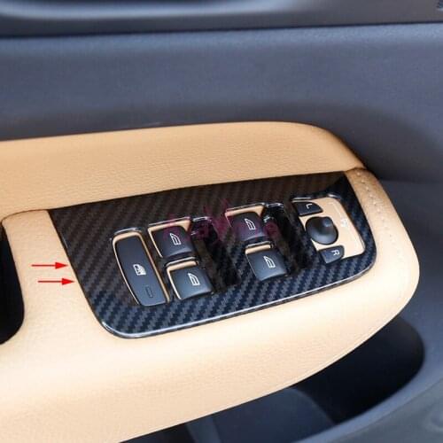 Interior Carbon Fiber Color Window Glass Button Overlay Panel Cover Overlay Chrome Car Styling For Volvo XC60 2018 Accessories