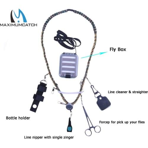 Maximumcatch High Quality Fly Fishing Lanyard with Zinger Tippet Holder Line Nipper Forceps Bottle Holder Fly Fishing Accessory
