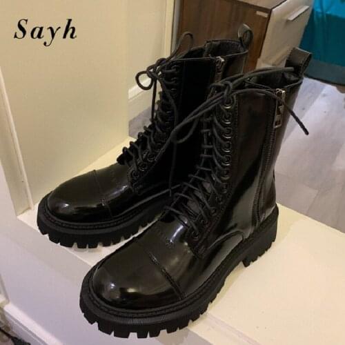 Female Ankle Boots Round Toe Punk Combat Shoes Platform Chunky Heels Shoes Women Fashion Brand Casual Booties