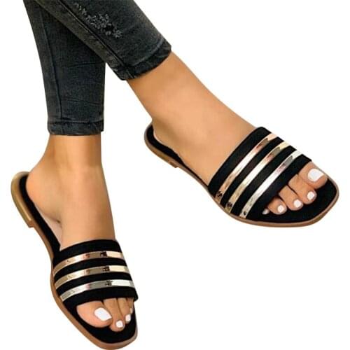 Women Slippers Summer New Style Comfortable Breathable Flat-bottomed Hollow Out Outdoor Slippers Female Fashion