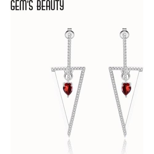 GEMS BEAUTY 925 Sterling Silver Triangle Stud Earrings Natural Pear Cut Garnet Handmade Earrings For Women Romantic Gift