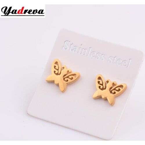 Stainless steel earrings gold cute butterfly pattern personality ladies fashion jewelry