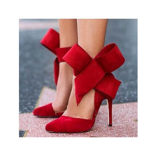 Plus Size 13 Big Bowtie Suede Leather Pointy High Heel Sandals Women 12cm Heeled Gladiator Pointed toe Sandal shoes woman Drop S