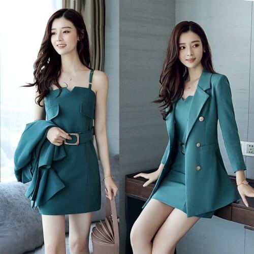 New 2019 Spring Fashion Floral Dress with Long Blazer Coat Women Business Dress for Women Office Womens Suits Dresses